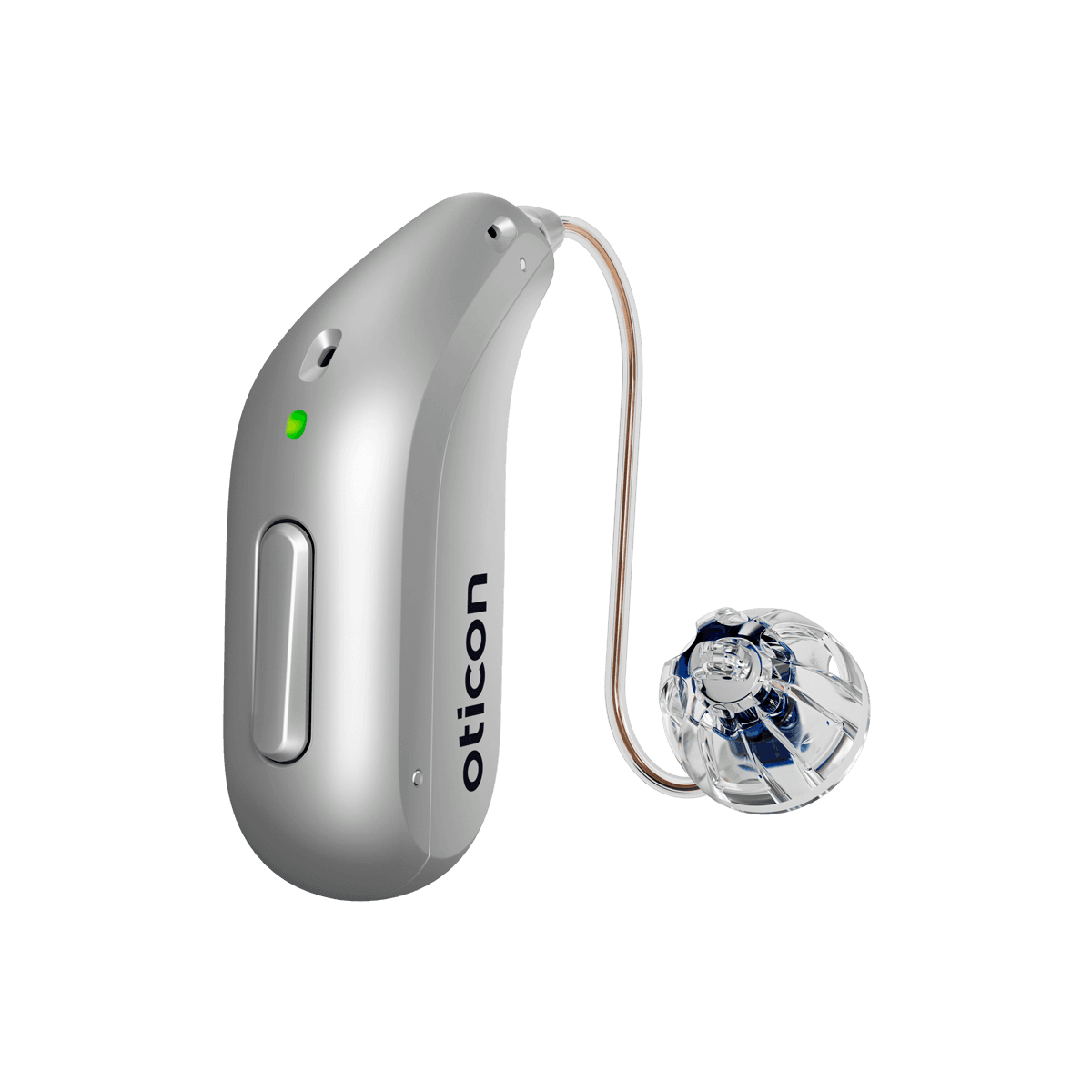 Oticon Intent receiver-in-the-ear hearing aid, silver