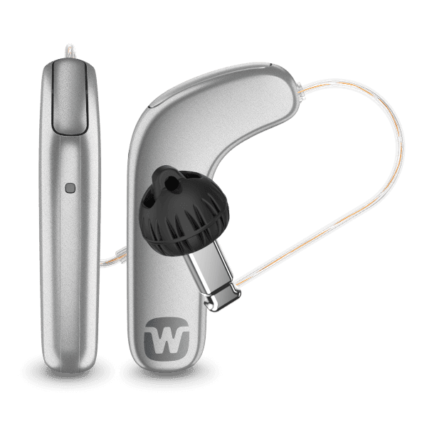 Widex Allure receiver-in-canal hearing aid, side view
