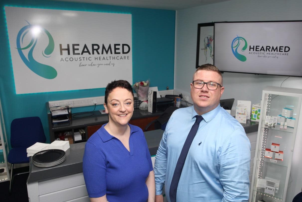 Rose Multaney and Rauri Keogh at a HearMed clinic reception